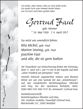 Traueranzeige von Gertrud Faul von Neue Westfälische