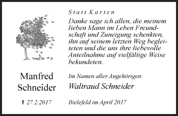 Traueranzeige von Manfred Schneider von Neue Westfälische