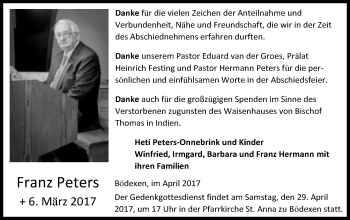 Traueranzeige von Franz Peters von Neue Westfälische