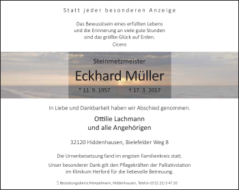 Traueranzeige von Eckhard Müller von Neue Westfälische