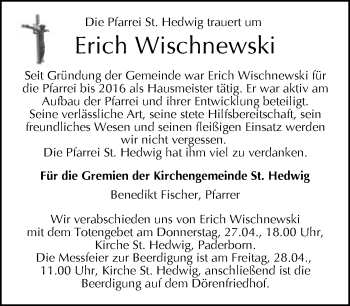 Traueranzeige von Erich Wischnewski von Neue Westfälische