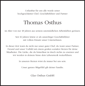 Traueranzeige von Thomas Osthus von Neue Westfälische