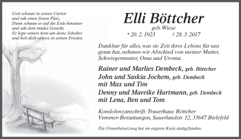Traueranzeige von Elli Böttcher von Neue Westfälische