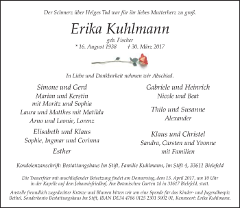 Traueranzeige von Erika Kuhlmann von Neue Westfälische