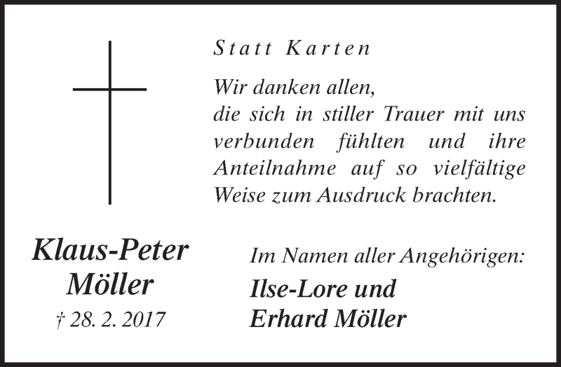  Traueranzeige für Klaus-Peter Möller vom 01.04.2017 aus Neue Westfälische