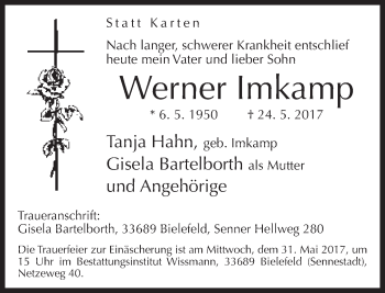 Traueranzeige von Werner Imkamp von Neue Westfälische