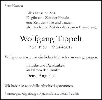 Traueranzeige von Wolfgang Tippelt von Neue Westfälische