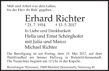 Traueranzeige von Erhard Richter von Neue Westfälische