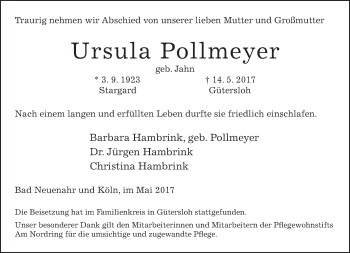 Traueranzeige von Ursula Pollmeyer von Neue Westfälische