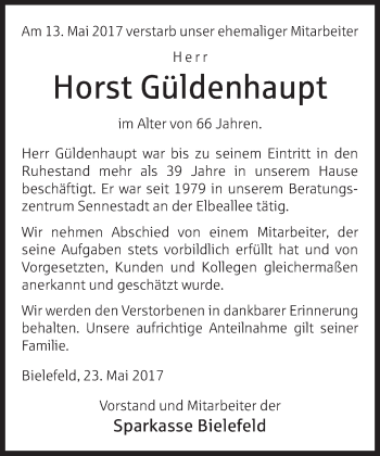 Traueranzeige von Horst Güldenhaupt von Neue Westfälische