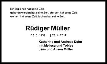 Traueranzeige von Rüdiger Müller von Neue Westfälische