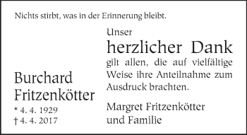 Traueranzeige von Burchard Fritzenkötter von Neue Westfälische