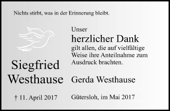 Traueranzeige von Siegfried Westhause von Neue Westfälische