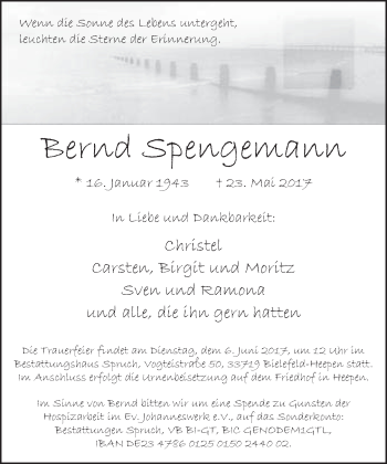 Traueranzeige von Bernd Spengemann von Neue Westfälische