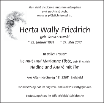 Traueranzeige von Herta Wally Friedrich von Neue Westfälische