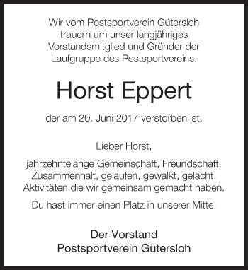 Traueranzeige von Horst Eppert von Neue Westfälische