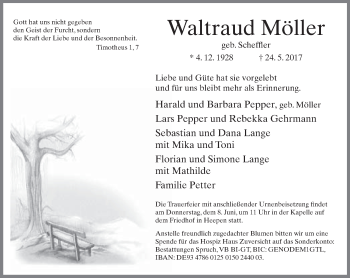 Traueranzeige von Waltraud Möller von Neue Westfälische