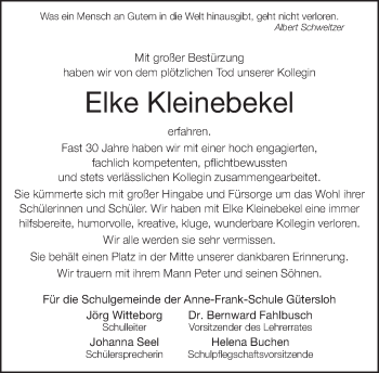 Traueranzeige von Elke Kleinebekel von Neue Westfälische