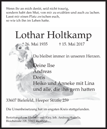 Traueranzeige von Lothar Holtkamp von Neue Westfälische