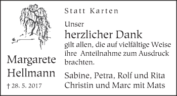 Traueranzeige von Margarete Hellmann von Neue Westfälische