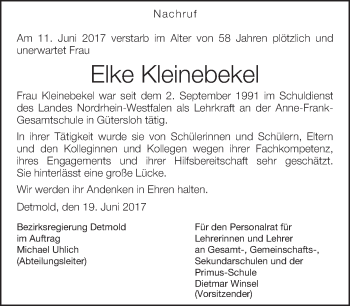Traueranzeige von Elke Kleinebekel von Neue Westfälische