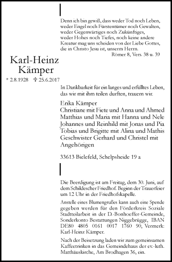 Traueranzeige von Karl-Heinz Kämper von Neue Westfälische