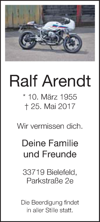 Traueranzeige von Ralf Arendt von Neue Westfälische