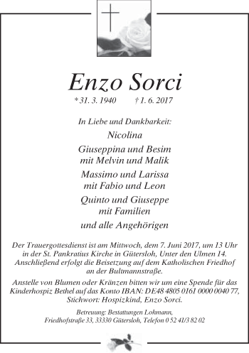 Traueranzeige von Enzo Sorci von Neue Westfälische