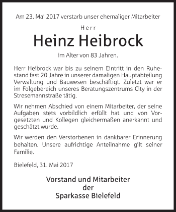 Traueranzeige von Heinz Heibrock von Neue Westfälische