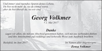 Traueranzeige von Georg Volkmer von Neue Westfälische