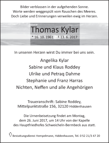 Traueranzeige von Thomas Kylar von Neue Westfälische