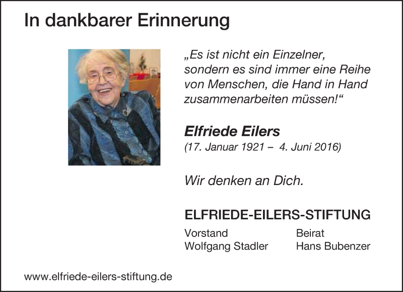  Traueranzeige für Elfriede Eilers vom 03.06.2017 aus Neue Westfälische
