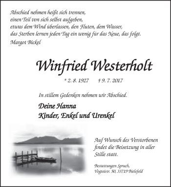 Traueranzeige von Winfried Westerholt von Neue Westfälische