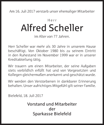 Traueranzeige von Alfred Scheller von Neue Westfälische