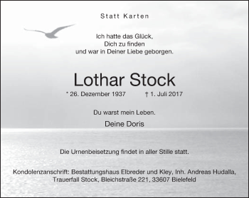 Traueranzeige von Lothar Stock von Neue Westfälische