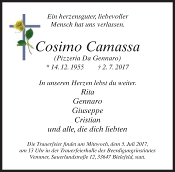 Traueranzeige von Cosimo Camassa von Neue Westfälische