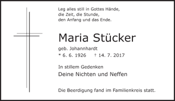 Traueranzeige von Maria Stücker von Neue Westfälische