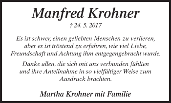 Traueranzeige von Manfred Krohner von Neue Westfälische