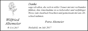 Traueranzeige von Wilfried Altemeier von Neue Westfälische