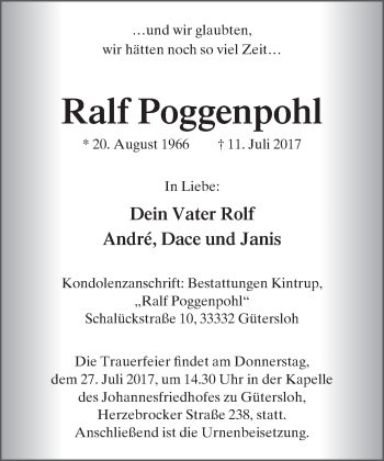 Traueranzeige von Ralf Poggenpohl von Neue Westfälische