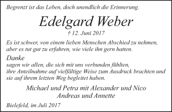 Traueranzeige von Edelgard Weber von Neue Westfälische