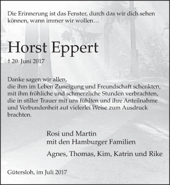 Traueranzeige von Horst Eppert von Neue Westfälische