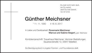 Traueranzeige von Günther Meichsner von Neue Westfälische