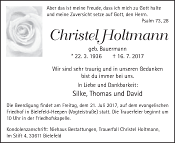 Traueranzeige von Christel Holtmann von Neue Westfälische