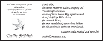 Traueranzeige von Emilie Fröhlich von Neue Westfälische