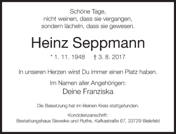 Traueranzeige von Heinz Seppmann von Neue Westfälische