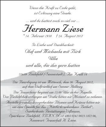 Traueranzeige von Hermann Liese von Neue Westfälische
