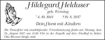 Traueranzeige von Hildegard Helduser von Neue Westfälische