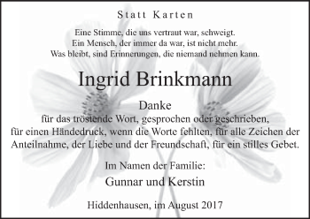 Traueranzeige von Ingrid Brinkmann von Neue Westfälische