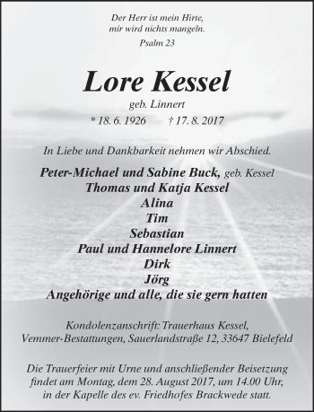 Traueranzeige von Lore Kessel von Neue Westfälische